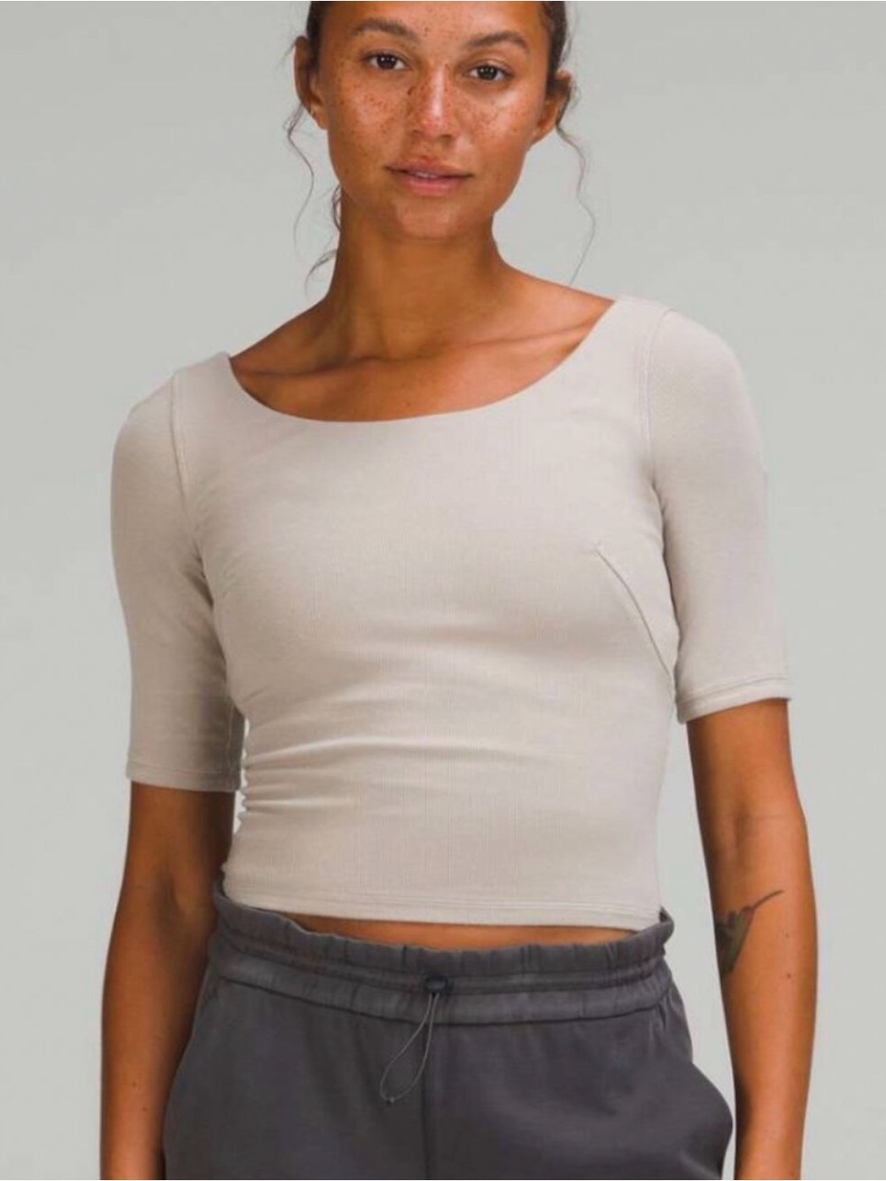 Lululemon Ribbed Micro-Modal Half Sleeve T-Shirt Raw Linen sz 6